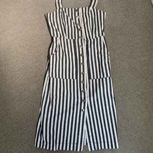Striped Button-Front Cotton Dress, Size XS